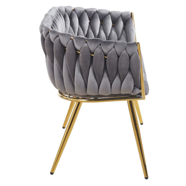ELEGANCKA SOFA DO SALONU LUB GABINETU ROSE SZARY VELVET ZŁOTE METALOWE NOGI - BOK